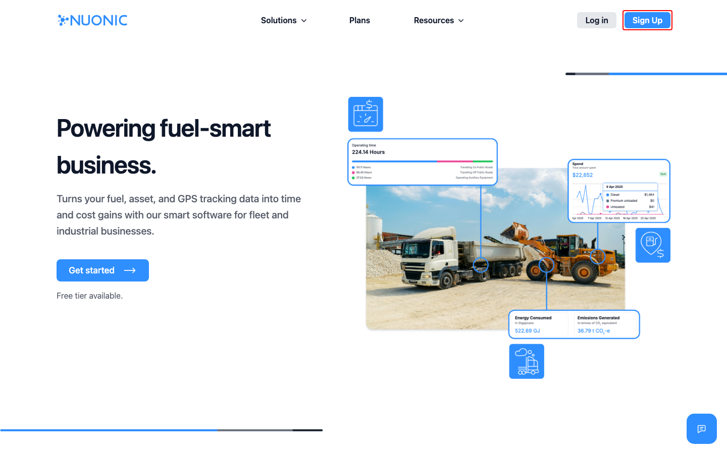 Homepage sign up button highlighted