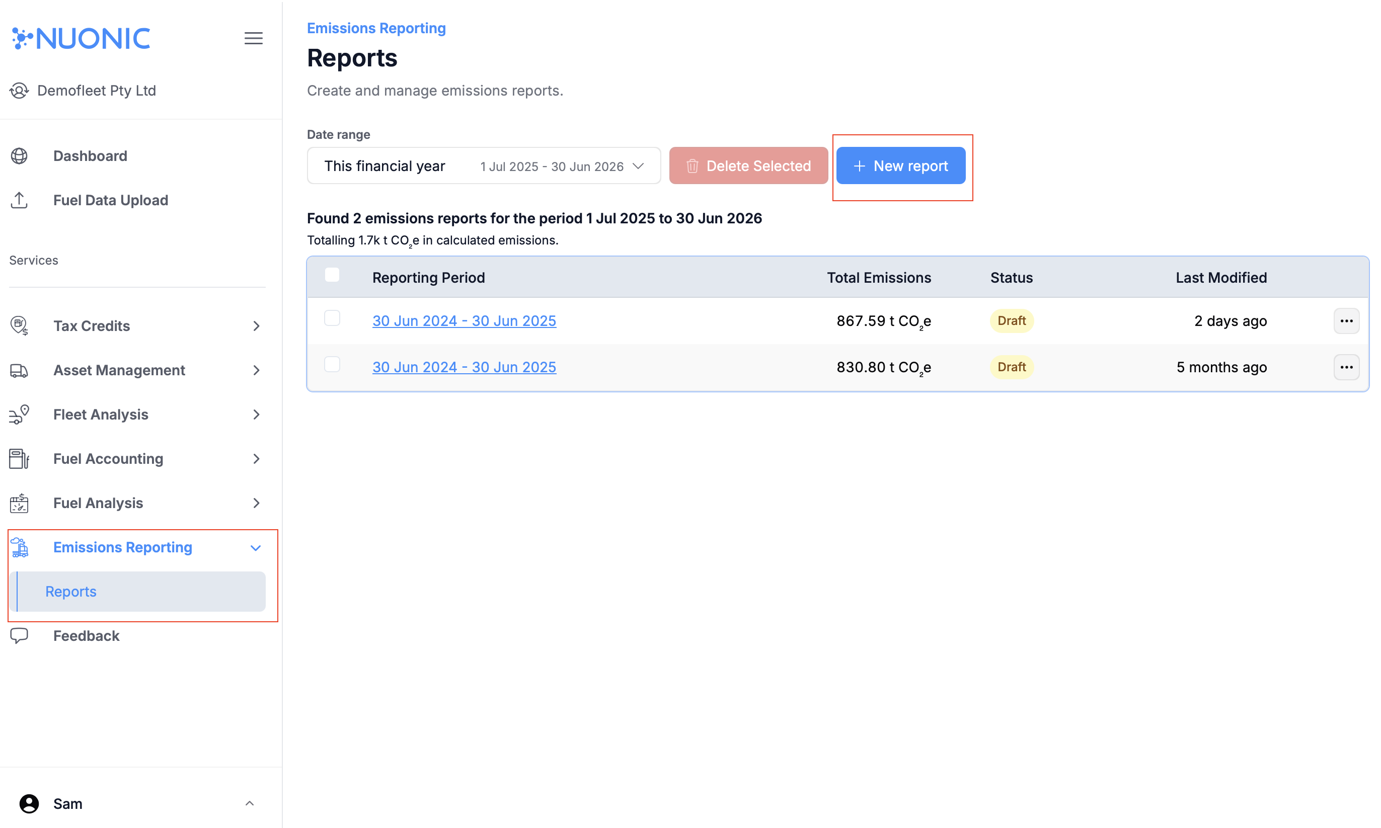 How to navigate to Emissions Reporting