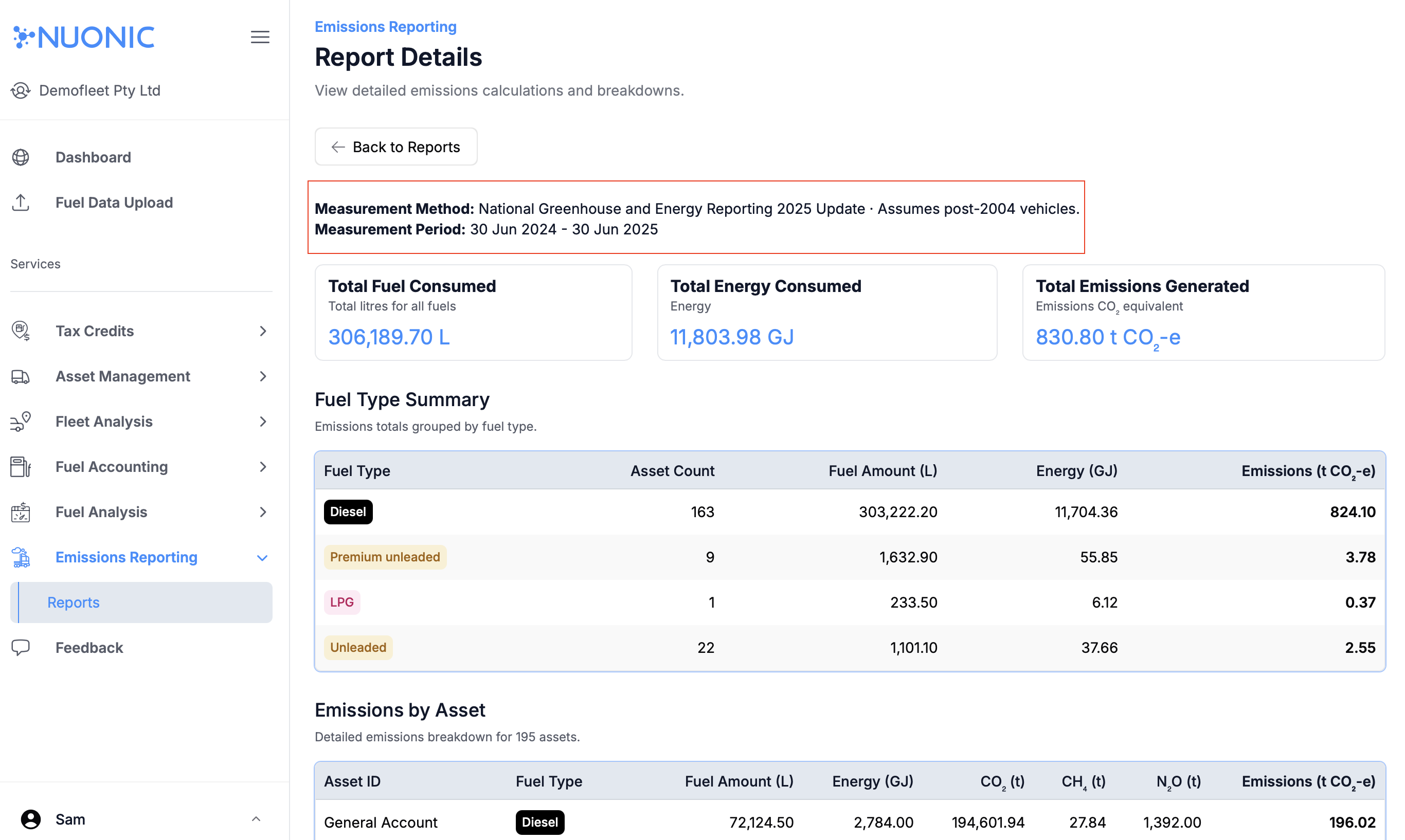 Example NGER report view