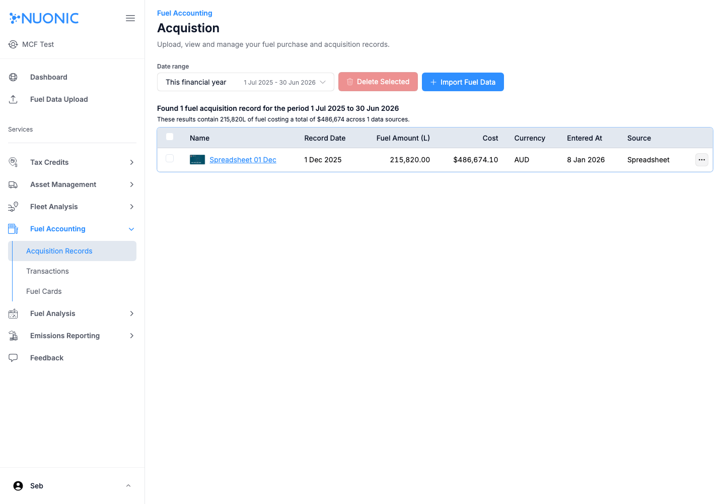 Acquisition records page