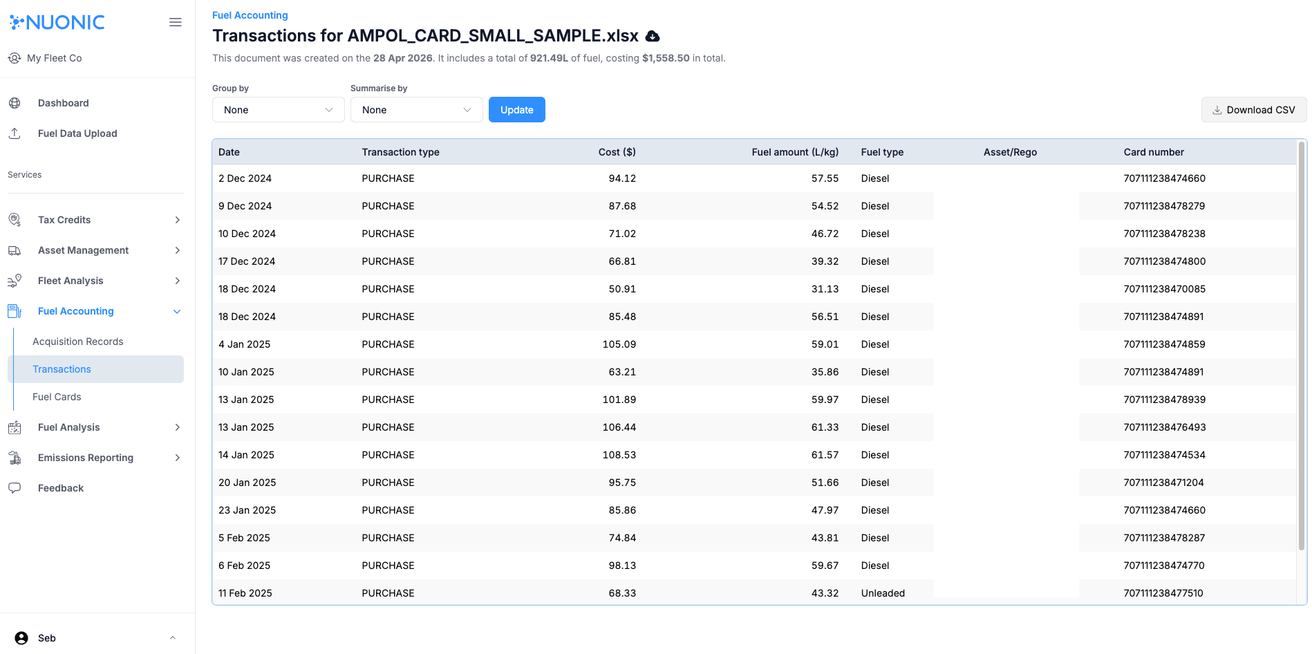 Acquisition records confirmation