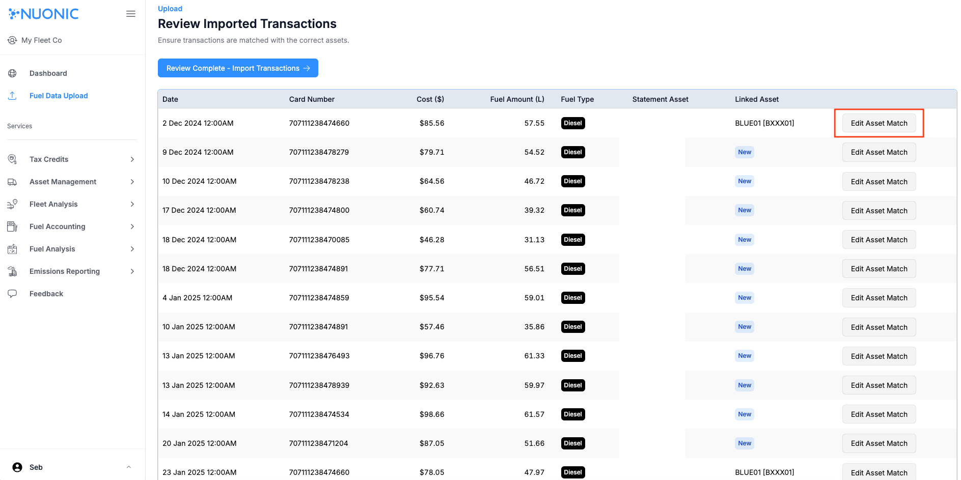 Review imported transactions