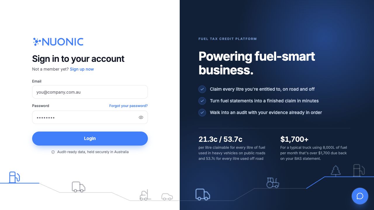 Current Nuonic login page