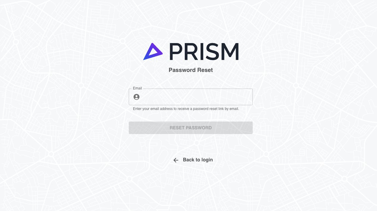 Current Prism Password Reset page