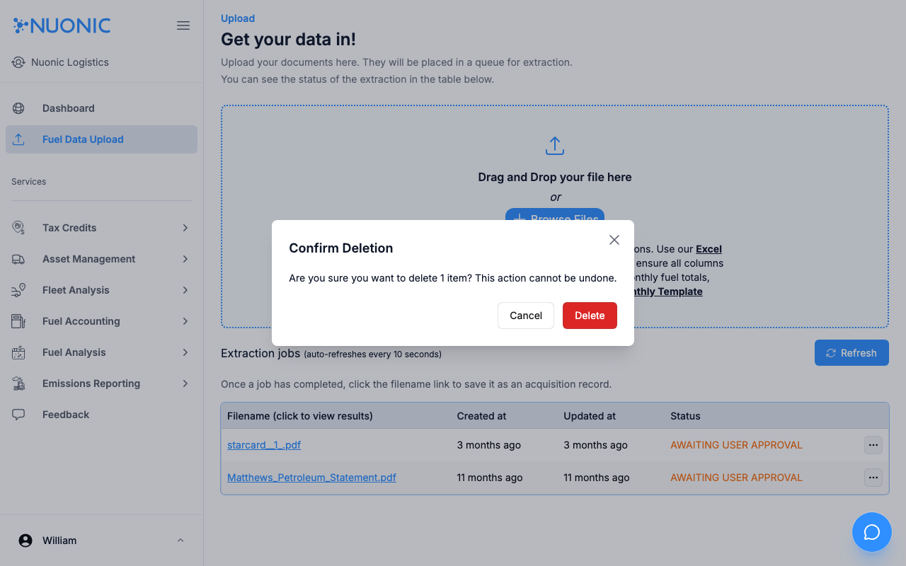 Confirm Deletion dialog with Cancel and Delete buttons