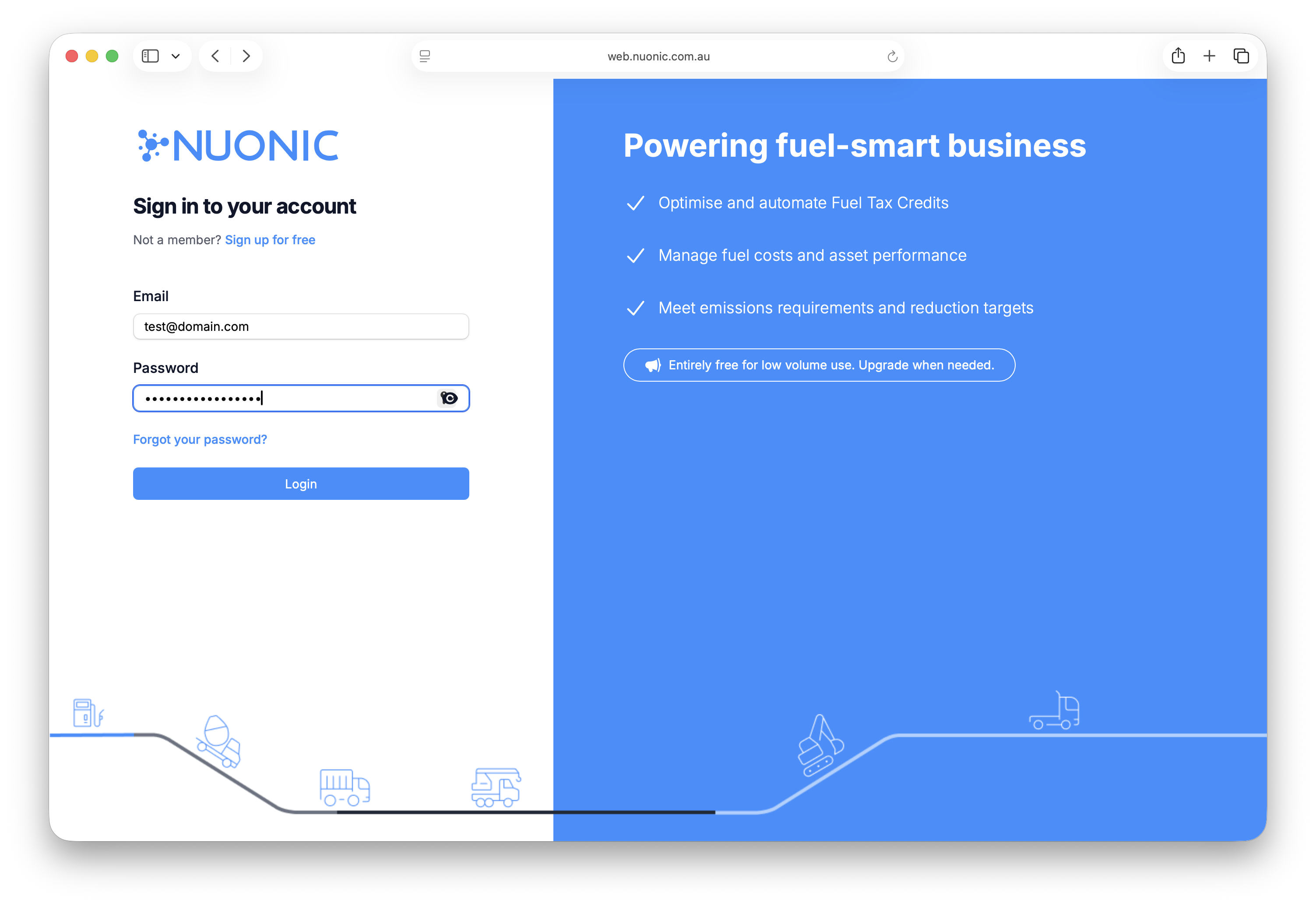 Nuonic login page