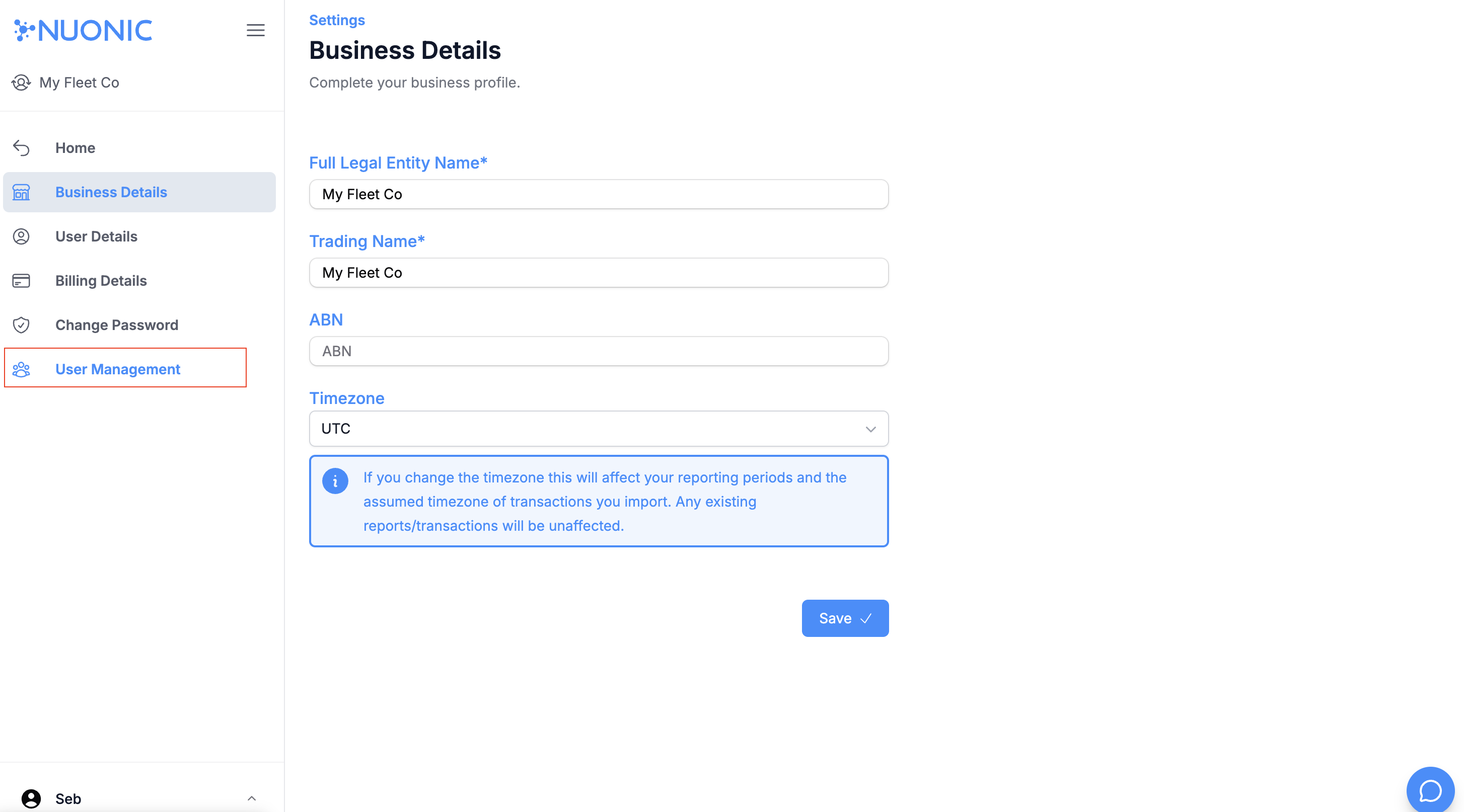 User Management page