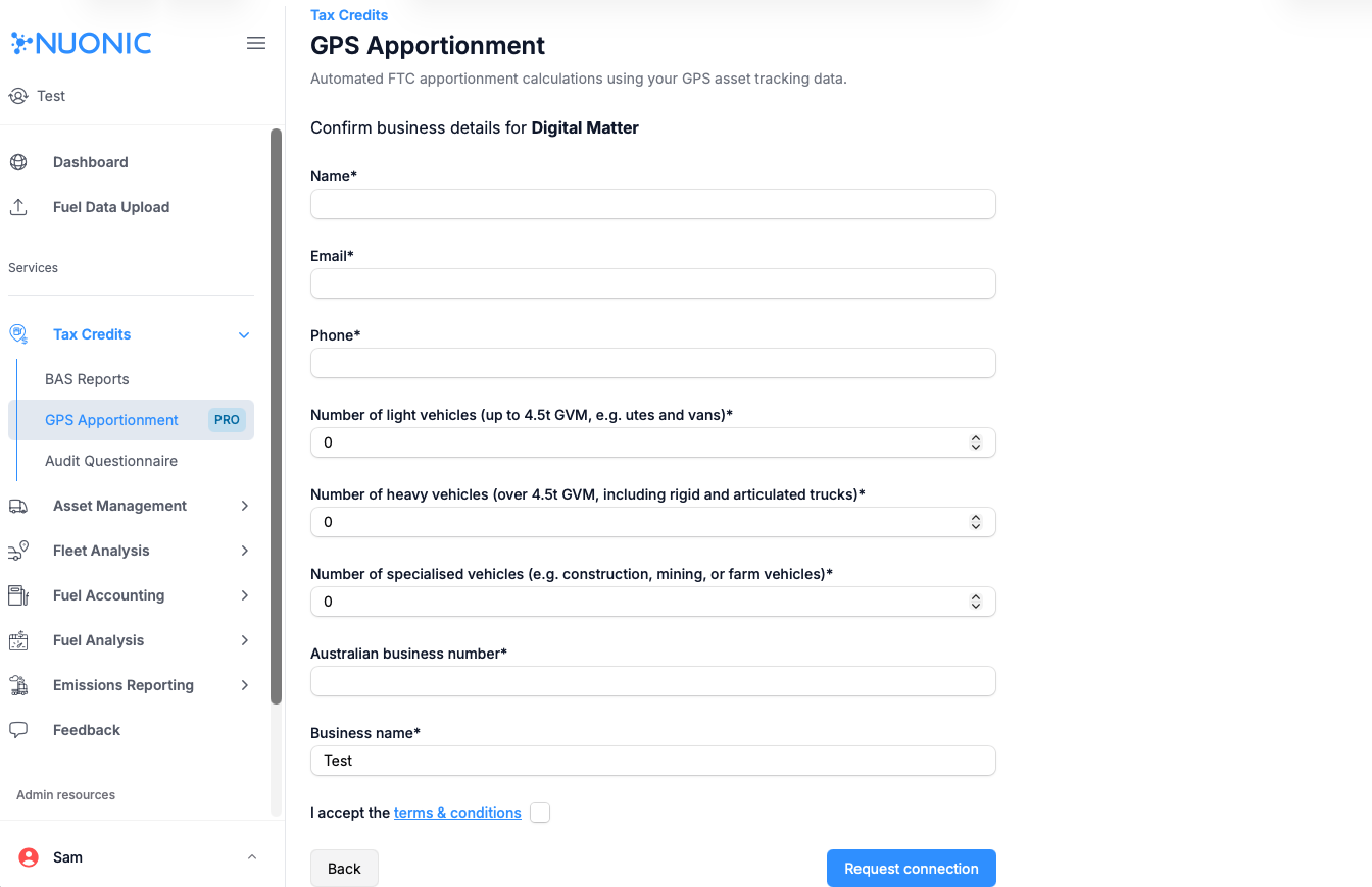Confirm business details and Request connection