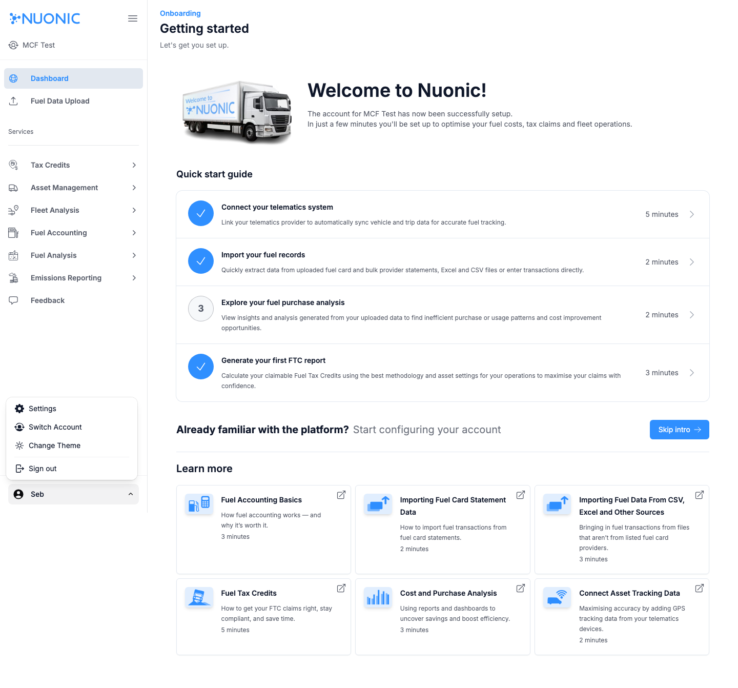 User settings access